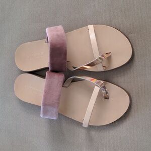 NWOT Saks Fifth Avenue Slide Sandal in Mauve Velvet, Nude and Gold Size 10
